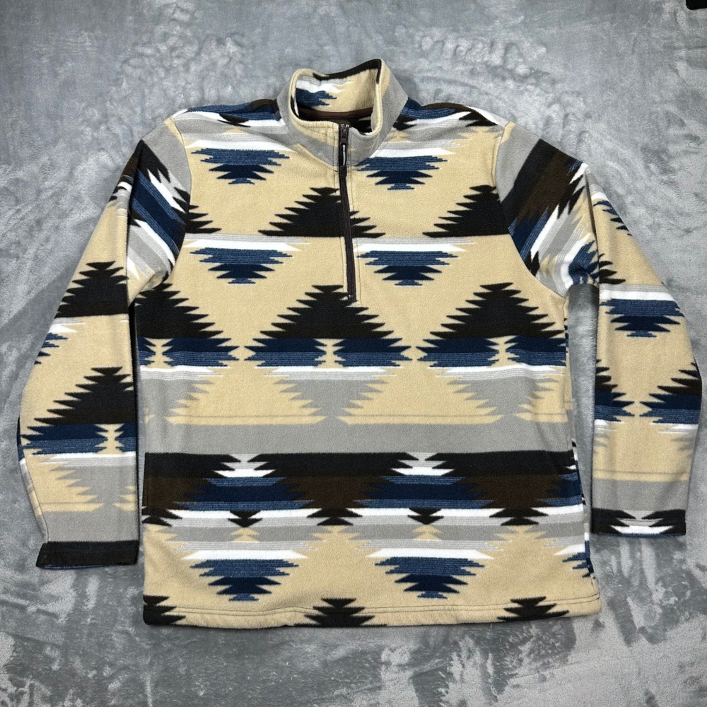 Roper Wear The West Mens XL Southwest Aztec Fleece Quarter Zip Pullover Tan Blue